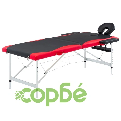 Сгъваема масажна кушетка, 2 зони, алуминий, черно и червено ➤ топ цена ➤ sorbe.bg