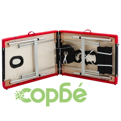 Сгъваема масажна кушетка, 2 зони, алуминий, черно и червено ➤ топ цена ➤ sorbe.bg