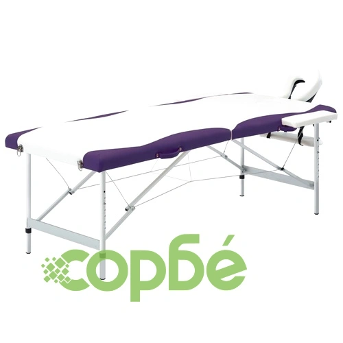 Сгъваема масажна кушетка, 2 зони, алуминий, бяло и лилаво ➤ топ цена ➤ sorbe.bg