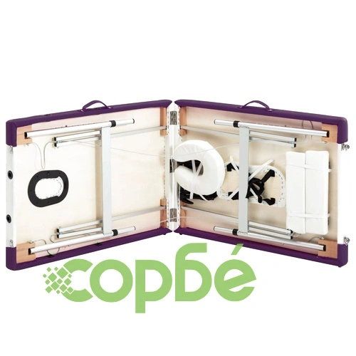 Сгъваема масажна кушетка, 2 зони, алуминий, бяло и лилаво ➤ топ цена ➤ sorbe.bg