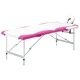 2-зонова сгъваема масажна кушетка, алуминий, бяло и розово