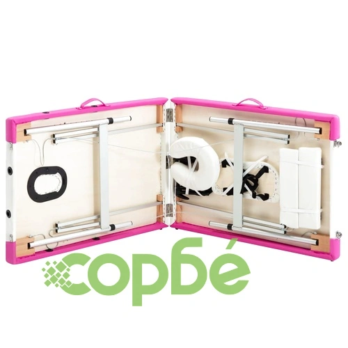 2-зонова сгъваема масажна кушетка, алуминий, бяло и розово ➤ топ цена ➤ sorbe.bg