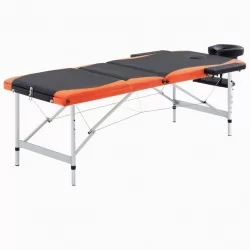 Сгъваема масажна кушетка, 3 зони, алуминий, черно и оранжево