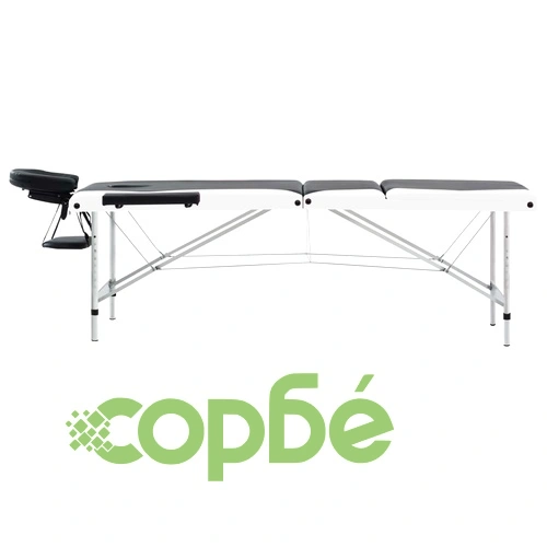 3-зонова сгъваема масажна кушетка, алуминий, черно и бяло ➤ топ цена ➤ sorbe.bg