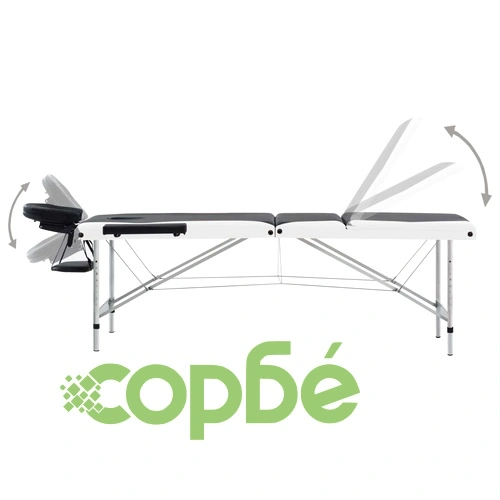 3-зонова сгъваема масажна кушетка, алуминий, черно и бяло ➤ топ цена ➤ sorbe.bg