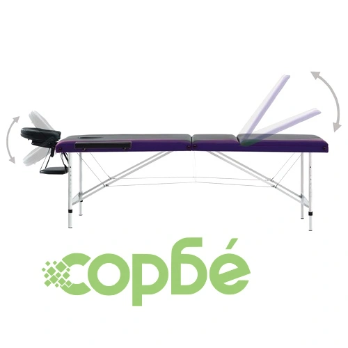 3-зонова сгъваема масажна кушетка, алуминий, черно и лилаво ➤ топ цена ➤ sorbe.bg