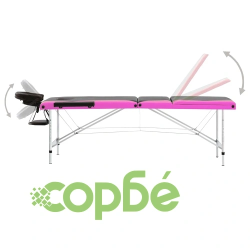 3-зонова сгъваема масажна кушетка, алуминий, черно и розово ➤ топ цена ➤ sorbe.bg