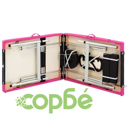 3-зонова сгъваема масажна кушетка, алуминий, черно и розово ➤ топ цена ➤ sorbe.bg