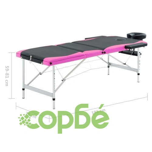 3-зонова сгъваема масажна кушетка, алуминий, черно и розово ➤ топ цена ➤ sorbe.bg