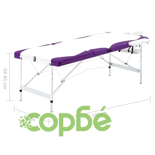 3-зонова сгъваема масажна кушетка, алуминий, бяло и лилаво ➤ топ цена ➤ sorbe.bg