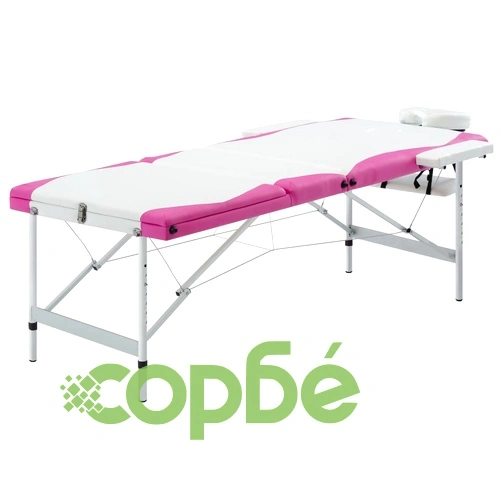3-зонова сгъваема масажна кушетка, алуминий, бяло и розово ➤ топ цена ➤ sorbe.bg