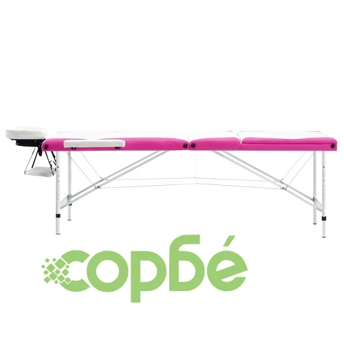 3-зонова сгъваема масажна кушетка, алуминий, бяло и розово ➤ топ цена ➤ sorbe.bg
