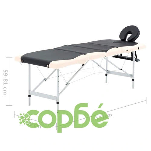Сгъваема масажна кушетка, 4 зони, алуминий, черно и бежово ➤ топ цена ➤ sorbe.bg