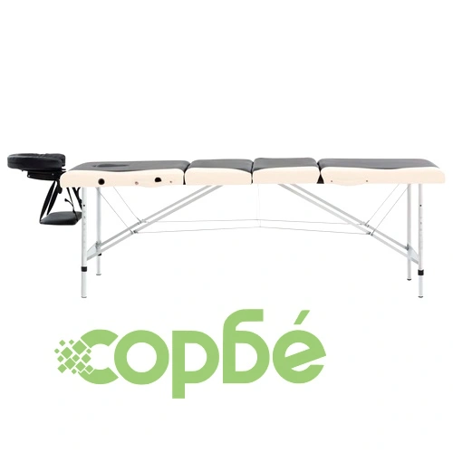 Сгъваема масажна кушетка, 4 зони, алуминий, черно и бежово ➤ топ цена ➤ sorbe.bg