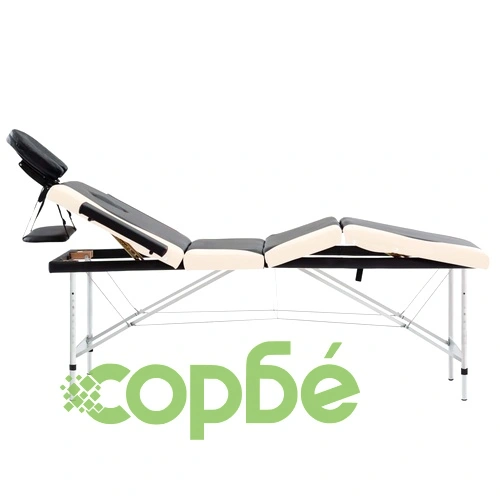 Сгъваема масажна кушетка, 4 зони, алуминий, черно и бежово ➤ топ цена ➤ sorbe.bg
