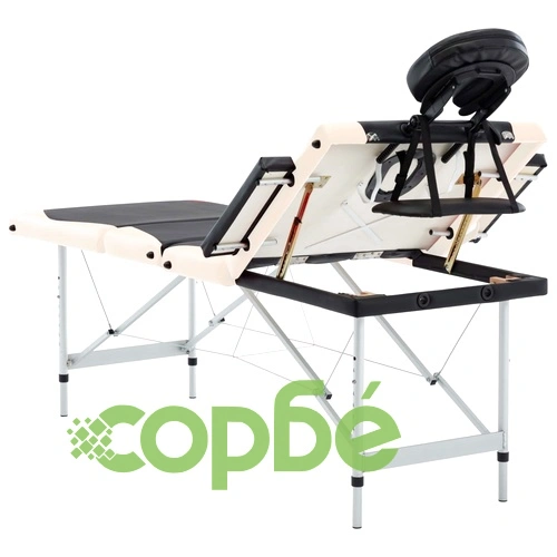 Сгъваема масажна кушетка, 4 зони, алуминий, черно и бежово ➤ топ цена ➤ sorbe.bg