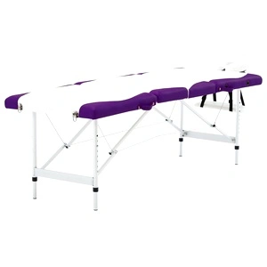 Сгъваема масажна кушетка, 4 зони, алуминий, бяло и лилаво