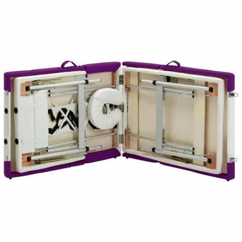 Сгъваема масажна кушетка, 4 зони, алуминий, бяло и лилаво ➤ топ цена ➤ sorbe.bg