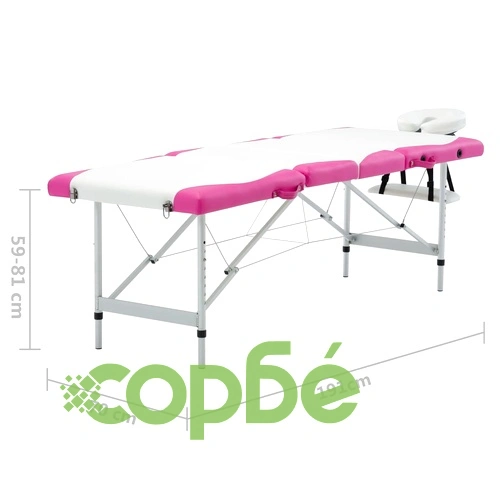 4-зонова сгъваема масажна кушетка, алуминий, бяло и розово ➤ топ цена ➤ sorbe.bg