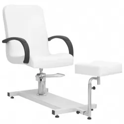 Козметичен стол с опора за крака, бял, 127x60x98 см, еко кожа