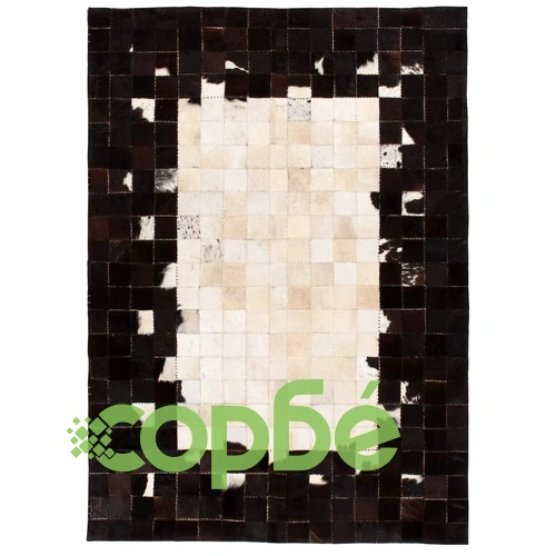 Пачуърк килим от кожа, 80x150 см, квадратен, черно/бяло  ➤ топ цена ➤ sorbe.bg