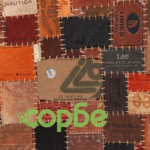 Пачуърк килим от кожени етикети на дънки, 80x150 см, кафяв ➤ топ цена ➤ sorbe.bg