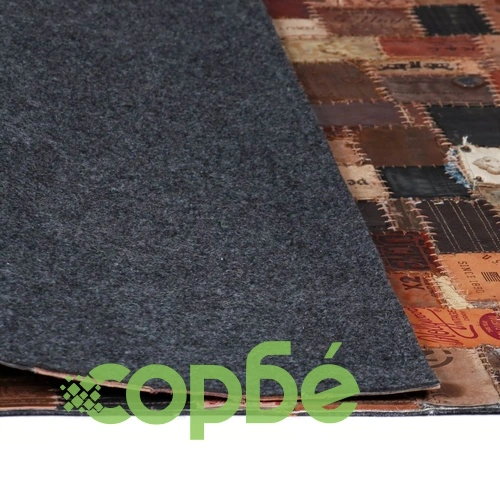 Пачуърк килим от кожени етикети на дънки, 80x150 см, кафяв ➤ топ цена ➤ sorbe.bg
