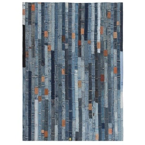 Пачуърк килим от дънкови колани, 80x150 см, син деним