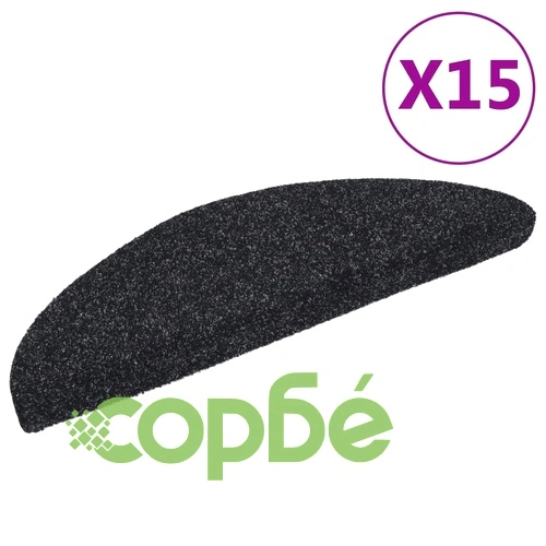 Самозалепващи се постелки за стълби, 15 бр., 56x17x3 см, черни, полукръгли ➤ топ цена ➤ sorbe.bg