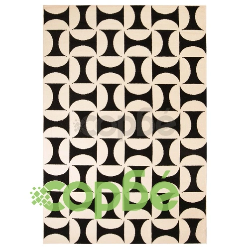 Модерен килим, геометричен дизайн, 140x200 см, бежово/черно ➤ топ цена ➤ sorbe.bg