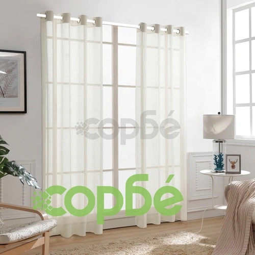 Прозрачна завеса, имитираща лен, 2 бр, 140x225 см, кремава ➤ топ цена ➤ sorbe.bg