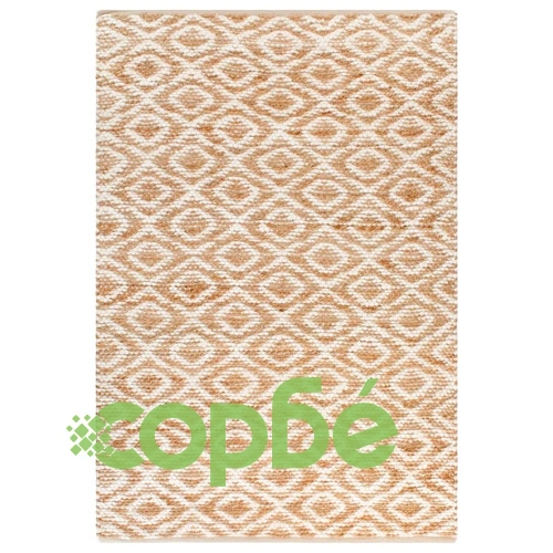 Ръчно тъкан килим от юта, текстил, 120x180 см, естествен и бял ➤ топ цена ➤ sorbe.bg