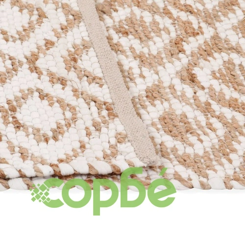 Ръчно тъкан килим от юта, текстил, 120x180 см, естествен и бял ➤ топ цена ➤ sorbe.bg