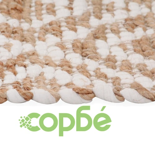 Ръчно тъкан килим от юта, текстил, 120x180 см, естествен и бял ➤ топ цена ➤ sorbe.bg