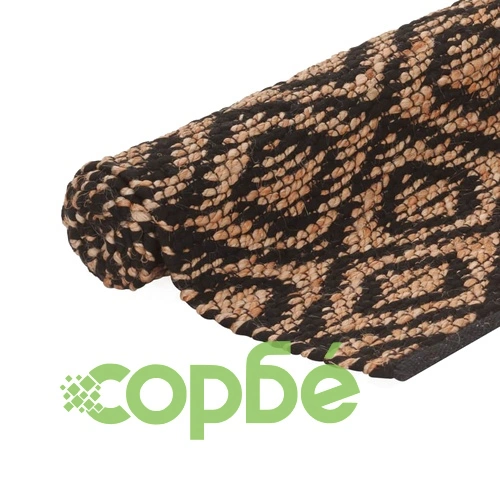 Ръчно тъкан килим от юта текстил 120x180 см естествен и черен ➤ топ цена ➤ sorbe.bg