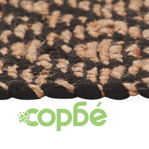 Ръчно тъкан килим от юта текстил 120x180 см естествен и черен ➤ топ цена ➤ sorbe.bg