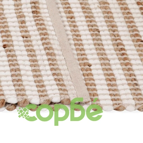 Ръчно тъкан килим от юта, текстил, 120x180 см, естествен и бял ➤ топ цена ➤ sorbe.bg