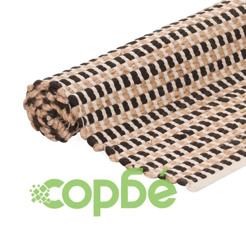 Ръчно тъкан килим от юта текстил 120x180 см естествен и черен ➤ топ цена ➤ sorbe.bg