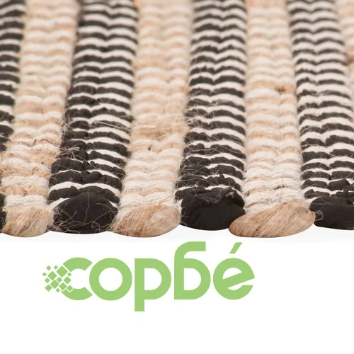 Ръчно тъкан килим от юта текстил 120x180 см естествен и черен ➤ топ цена ➤ sorbe.bg