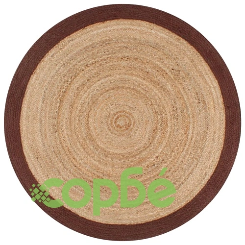 Ръчно тъкан килим от юта, кафяв кант, 150 см ➤ топ цена ➤ sorbe.bg