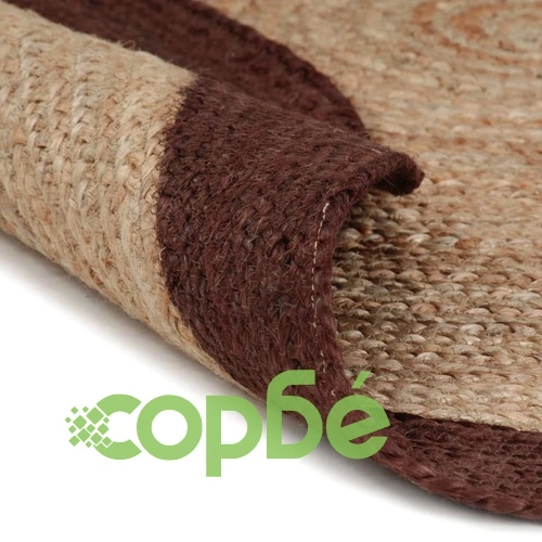 Ръчно тъкан килим от юта, кафяв кант, 150 см ➤ топ цена ➤ sorbe.bg