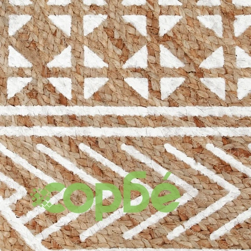 Ръчно тъкан килим от юта, бял принт, 90 см ➤ топ цена ➤ sorbe.bg