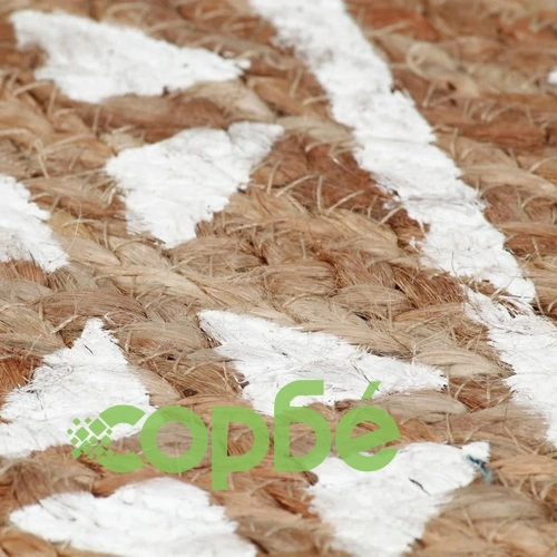 Ръчно тъкан килим от юта, бял принт, 90 см ➤ топ цена ➤ sorbe.bg