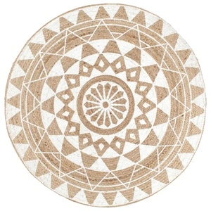 Ръчно тъкан килим от юта, бял принт, 90 см