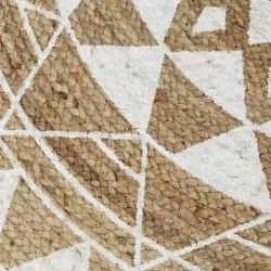 Ръчно тъкан килим от юта, бял принт, 90 см