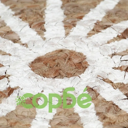 Ръчно тъкан килим от юта, бял принт, 120 см ➤ топ цена ➤ sorbe.bg