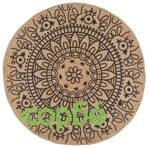 Ръчно тъкан килим от юта, тъмносин принт, 90 см ➤ топ цена ➤ sorbe.bg