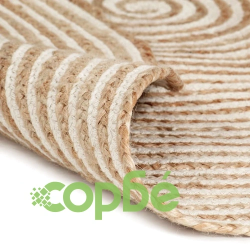 Ръчно тъкан килим от юта, дизайн на спирали, бял, 90 см ➤ топ цена ➤ sorbe.bg