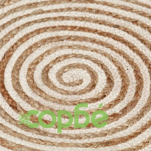 Ръчно тъкан килим от юта, дизайн на спирали, бял, 120 см ➤ топ цена ➤ sorbe.bg