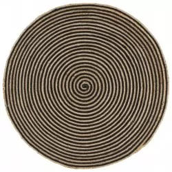 Ръчно тъкан килим от юта, дизайн на спирали, черен, 90 см